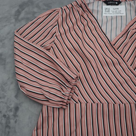 Faballey Shirt Womens L Multicolor Striped Quarter Sleeve VNeck Pullover Blouse - Picture 11 of 16